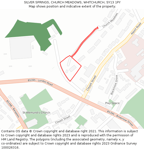 SILVER SPRINGS, CHURCH MEADOWS, WHITCHURCH, SY13 1PY: Location map and indicative extent of plot