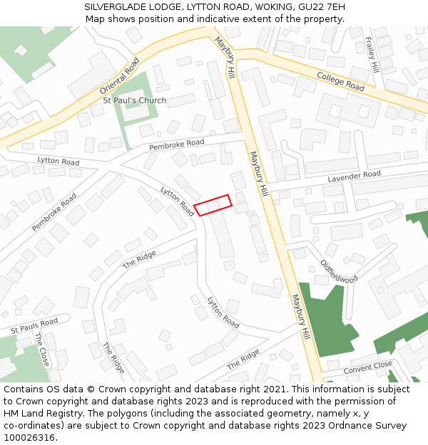 SILVERGLADE LODGE, LYTTON ROAD, WOKING, GU22 7EH: Location map and indicative extent of plot