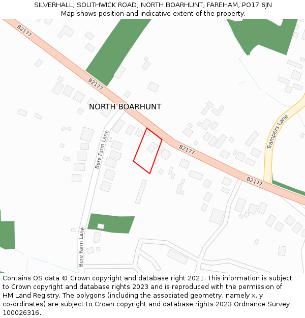 SILVERHALL, SOUTHWICK ROAD, NORTH BOARHUNT, FAREHAM, PO17 6JN: Location map and indicative extent of plot