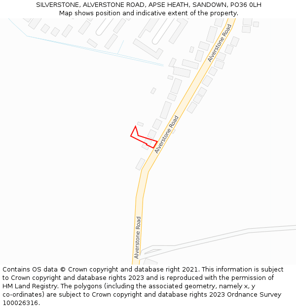 SILVERSTONE, ALVERSTONE ROAD, APSE HEATH, SANDOWN, PO36 0LH: Location map and indicative extent of plot