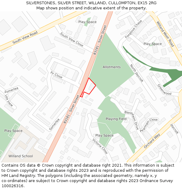 SILVERSTONES, SILVER STREET, WILLAND, CULLOMPTON, EX15 2RG: Location map and indicative extent of plot