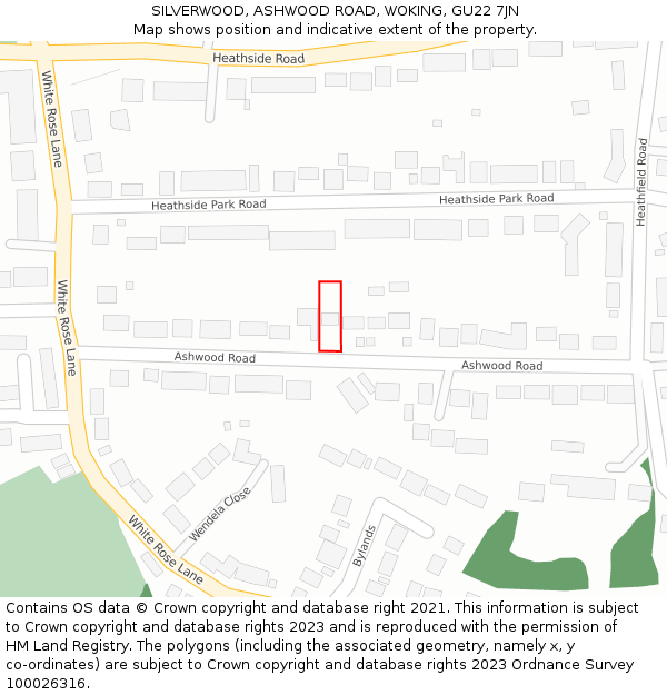 SILVERWOOD, ASHWOOD ROAD, WOKING, GU22 7JN: Location map and indicative extent of plot