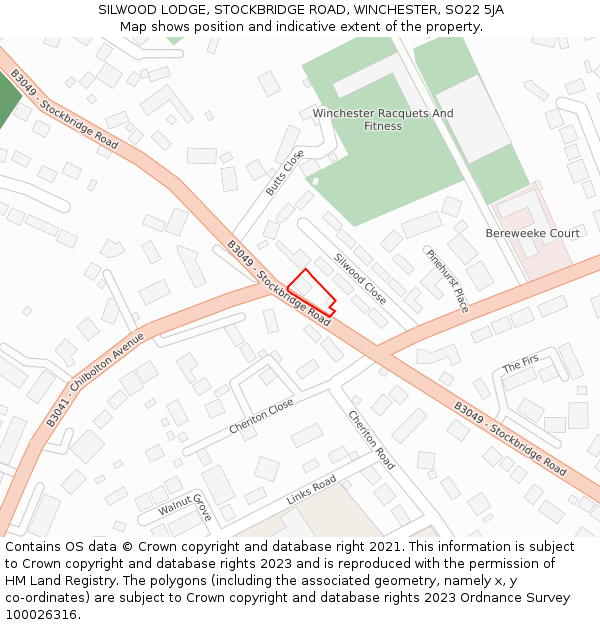 SILWOOD LODGE, STOCKBRIDGE ROAD, WINCHESTER, SO22 5JA: Location map and indicative extent of plot