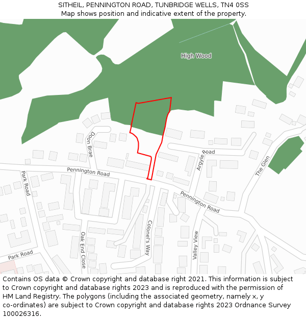 SITHEIL, PENNINGTON ROAD, TUNBRIDGE WELLS, TN4 0SS: Location map and indicative extent of plot