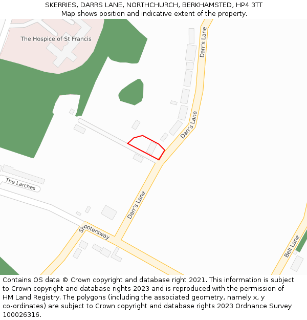 SKERRIES, DARRS LANE, NORTHCHURCH, BERKHAMSTED, HP4 3TT: Location map and indicative extent of plot