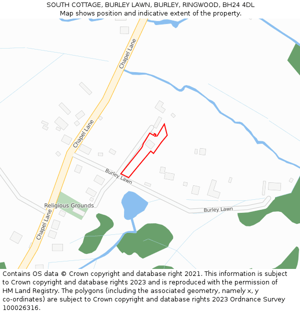 SOUTH COTTAGE, BURLEY LAWN, BURLEY, RINGWOOD, BH24 4DL: Location map and indicative extent of plot