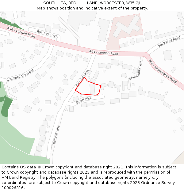SOUTH LEA, RED HILL LANE, WORCESTER, WR5 2JL: Location map and indicative extent of plot