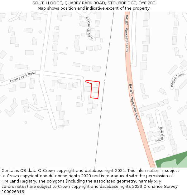 SOUTH LODGE, QUARRY PARK ROAD, STOURBRIDGE, DY8 2RE: Location map and indicative extent of plot