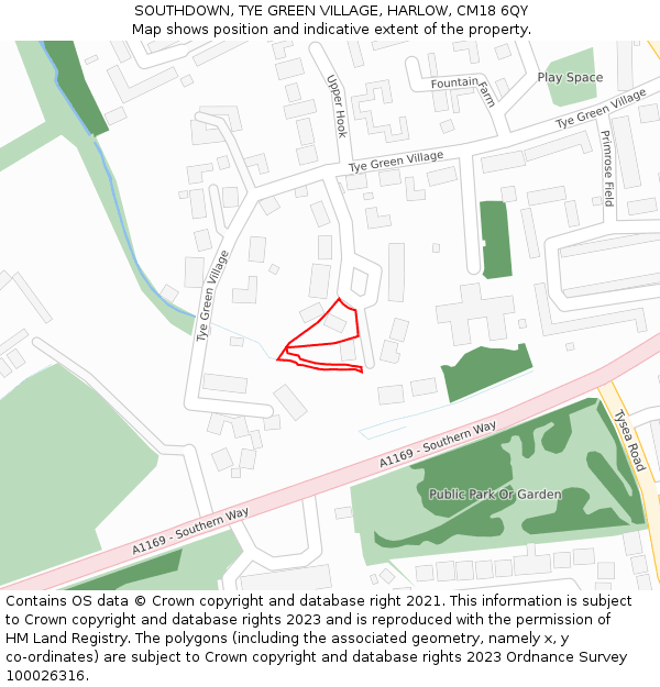 SOUTHDOWN, TYE GREEN VILLAGE, HARLOW, CM18 6QY: Location map and indicative extent of plot