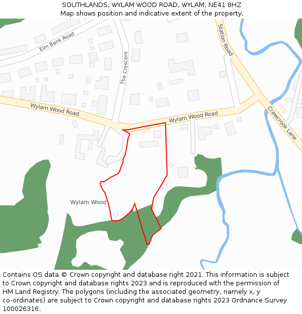 SOUTHLANDS, WYLAM WOOD ROAD, WYLAM, NE41 8HZ: Location map and indicative extent of plot