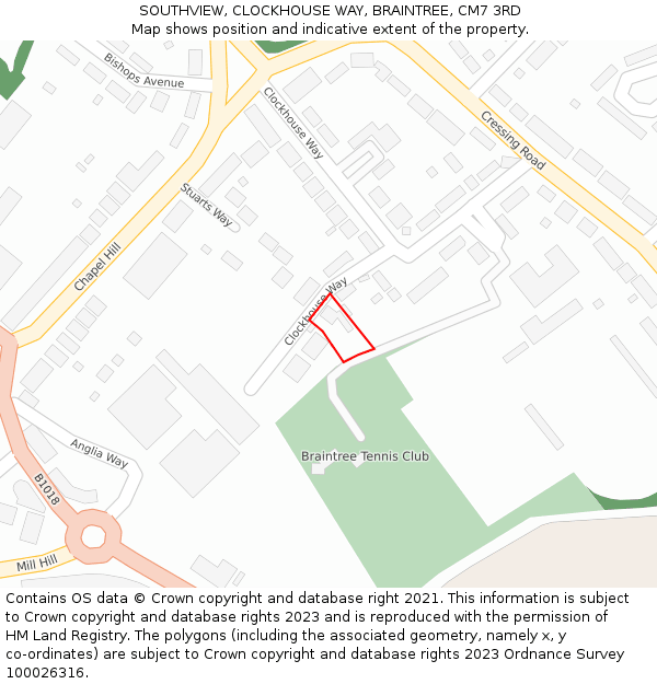 SOUTHVIEW, CLOCKHOUSE WAY, BRAINTREE, CM7 3RD: Location map and indicative extent of plot