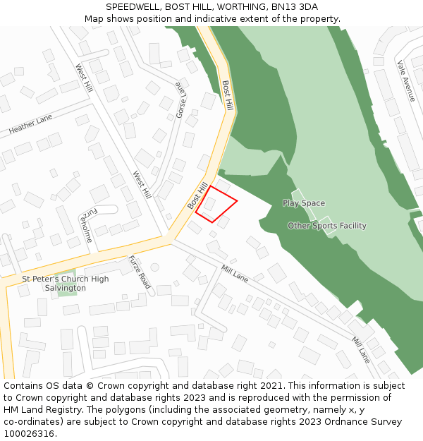 SPEEDWELL, BOST HILL, WORTHING, BN13 3DA: Location map and indicative extent of plot