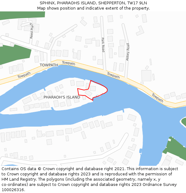 SPHINX, PHARAOHS ISLAND, SHEPPERTON, TW17 9LN: Location map and indicative extent of plot