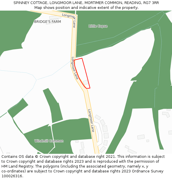 SPINNEY COTTAGE, LONGMOOR LANE, MORTIMER COMMON, READING, RG7 3RR: Location map and indicative extent of plot