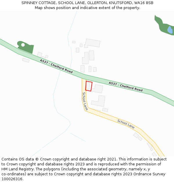 SPINNEY COTTAGE, SCHOOL LANE, OLLERTON, KNUTSFORD, WA16 8SB: Location map and indicative extent of plot
