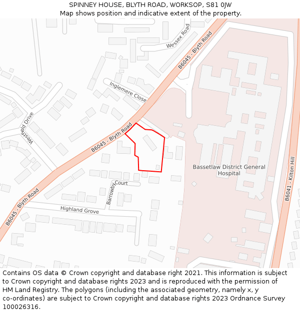 SPINNEY HOUSE, BLYTH ROAD, WORKSOP, S81 0JW: Location map and indicative extent of plot