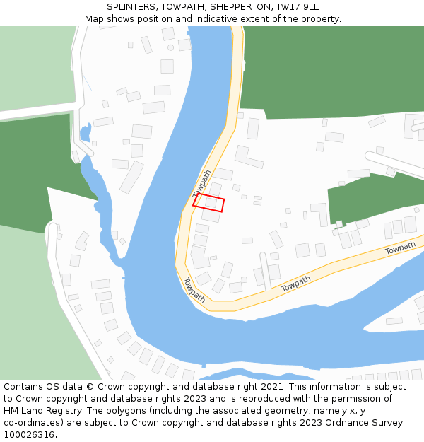 SPLINTERS, TOWPATH, SHEPPERTON, TW17 9LL: Location map and indicative extent of plot