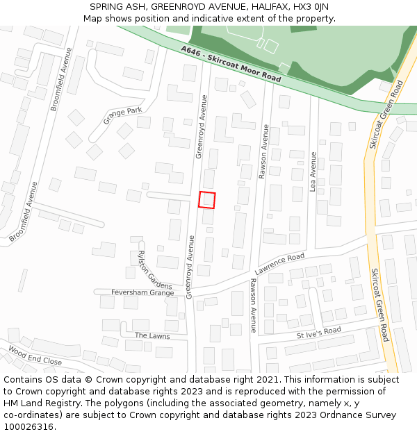 SPRING ASH, GREENROYD AVENUE, HALIFAX, HX3 0JN: Location map and indicative extent of plot