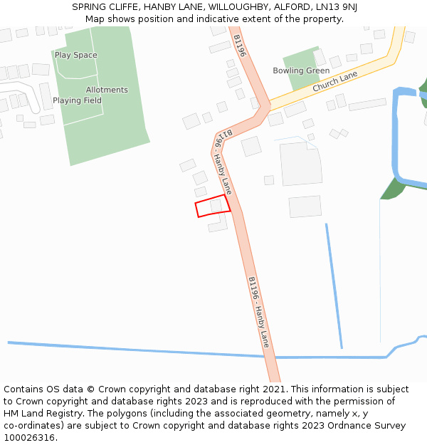 SPRING CLIFFE, HANBY LANE, WILLOUGHBY, ALFORD, LN13 9NJ: Location map and indicative extent of plot