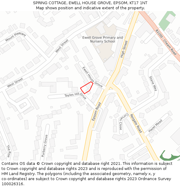 SPRING COTTAGE, EWELL HOUSE GROVE, EPSOM, KT17 1NT: Location map and indicative extent of plot