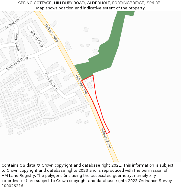 SPRING COTTAGE, HILLBURY ROAD, ALDERHOLT, FORDINGBRIDGE, SP6 3BH: Location map and indicative extent of plot