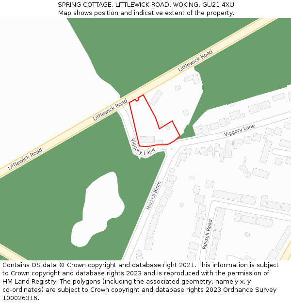 SPRING COTTAGE, LITTLEWICK ROAD, WOKING, GU21 4XU: Location map and indicative extent of plot