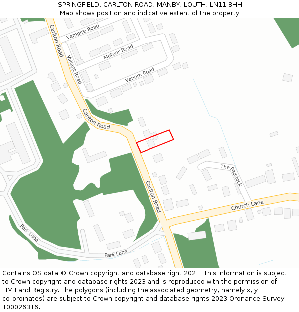 SPRINGFIELD, CARLTON ROAD, MANBY, LOUTH, LN11 8HH: Location map and indicative extent of plot