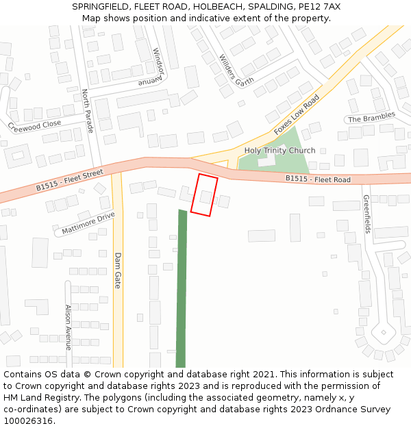 SPRINGFIELD, FLEET ROAD, HOLBEACH, SPALDING, PE12 7AX: Location map and indicative extent of plot