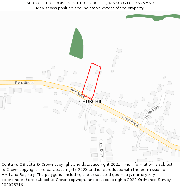 SPRINGFIELD, FRONT STREET, CHURCHILL, WINSCOMBE, BS25 5NB: Location map and indicative extent of plot