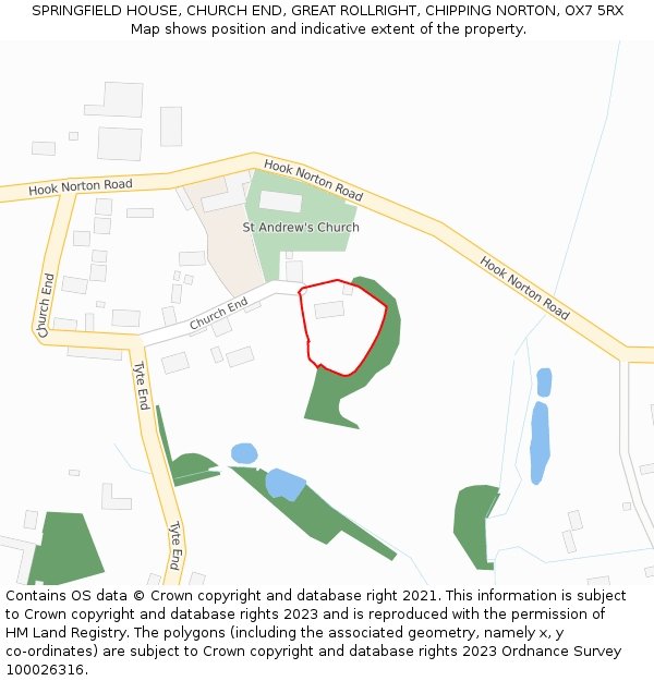 SPRINGFIELD HOUSE, CHURCH END, GREAT ROLLRIGHT, CHIPPING NORTON, OX7 5RX: Location map and indicative extent of plot