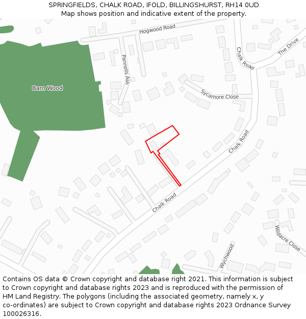 SPRINGFIELDS, CHALK ROAD, IFOLD, BILLINGSHURST, RH14 0UD: Location map and indicative extent of plot