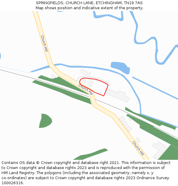 SPRINGFIELDS, CHURCH LANE, ETCHINGHAM, TN19 7AS: Location map and indicative extent of plot