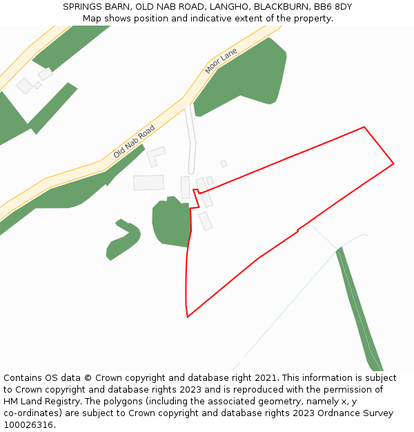 SPRINGS BARN, OLD NAB ROAD, LANGHO, BLACKBURN, BB6 8DY: Location map and indicative extent of plot