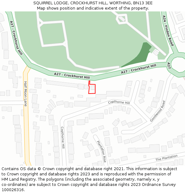 SQUIRREL LODGE, CROCKHURST HILL, WORTHING, BN13 3EE: Location map and indicative extent of plot