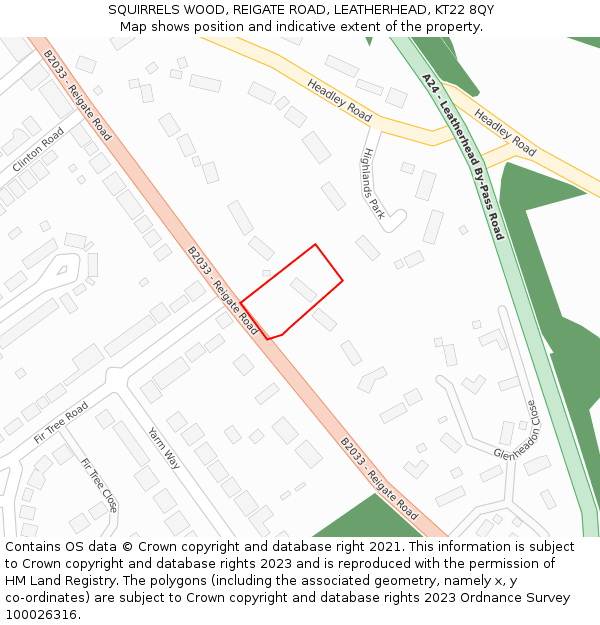 SQUIRRELS WOOD, REIGATE ROAD, LEATHERHEAD, KT22 8QY: Location map and indicative extent of plot