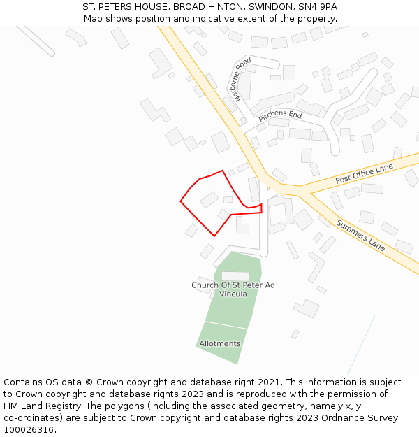 ST. PETERS HOUSE, BROAD HINTON, SWINDON, SN4 9PA: Location map and indicative extent of plot