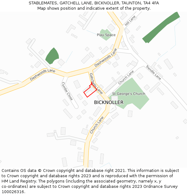 STABLEMATES, GATCHELL LANE, BICKNOLLER, TAUNTON, TA4 4FA: Location map and indicative extent of plot