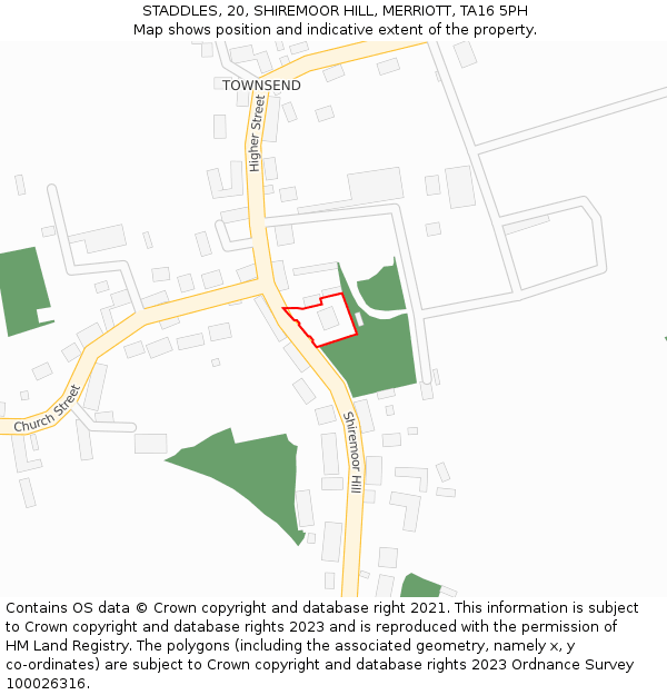 STADDLES, 20, SHIREMOOR HILL, MERRIOTT, TA16 5PH: Location map and indicative extent of plot