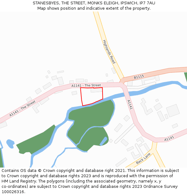 STANESBYES, THE STREET, MONKS ELEIGH, IPSWICH, IP7 7AU: Location map and indicative extent of plot