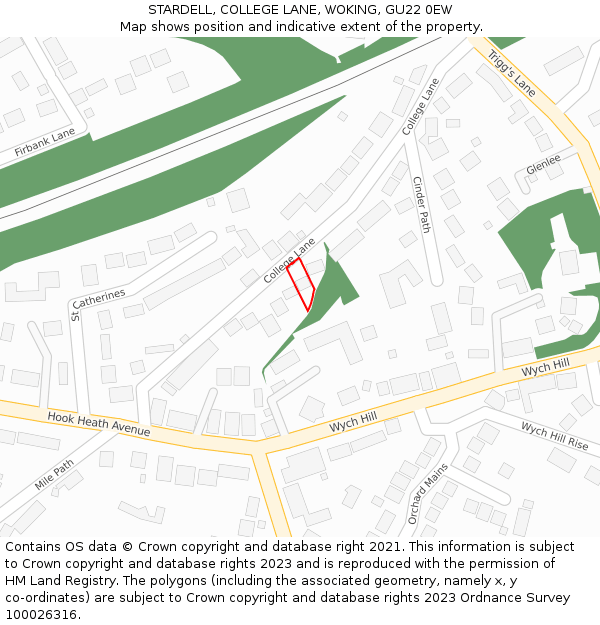 STARDELL, COLLEGE LANE, WOKING, GU22 0EW: Location map and indicative extent of plot