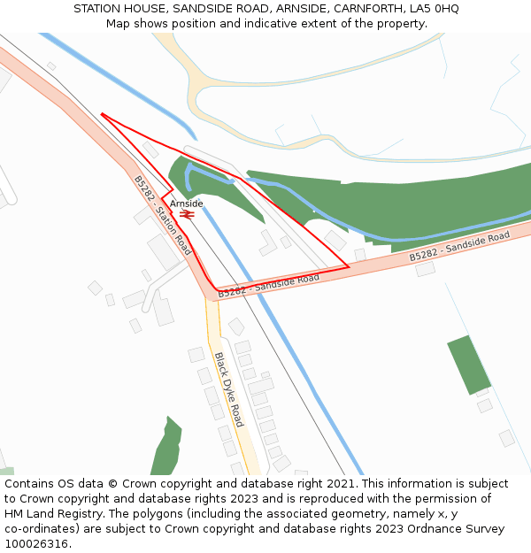 STATION HOUSE, SANDSIDE ROAD, ARNSIDE, CARNFORTH, LA5 0HQ: Location map and indicative extent of plot