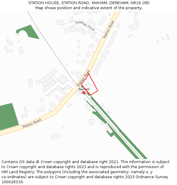 STATION HOUSE, STATION ROAD, YAXHAM, DEREHAM, NR19 1RD: Location map and indicative extent of plot