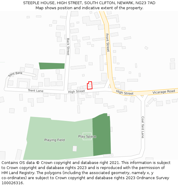 STEEPLE HOUSE, HIGH STREET, SOUTH CLIFTON, NEWARK, NG23 7AD: Location map and indicative extent of plot