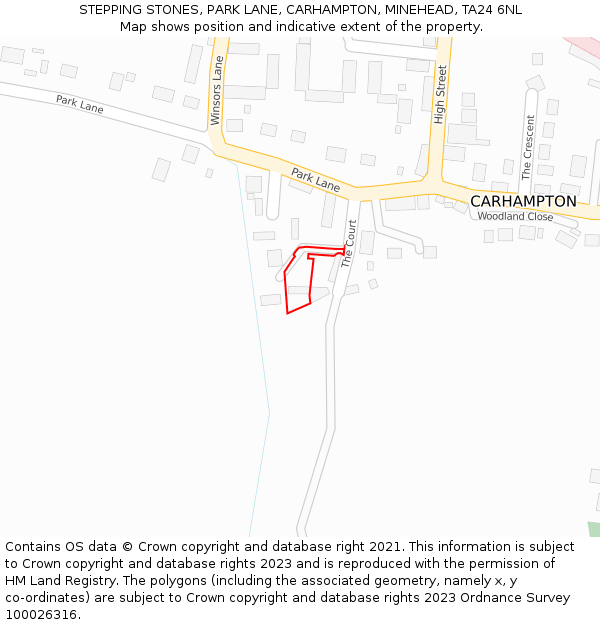 STEPPING STONES, PARK LANE, CARHAMPTON, MINEHEAD, TA24 6NL: Location map and indicative extent of plot