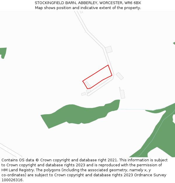 STOCKINGFIELD BARN, ABBERLEY, WORCESTER, WR6 6BX: Location map and indicative extent of plot