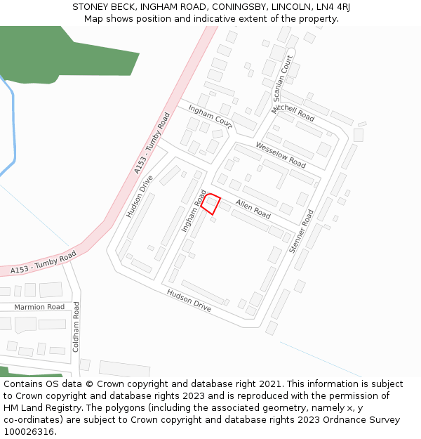 STONEY BECK, INGHAM ROAD, CONINGSBY, LINCOLN, LN4 4RJ: Location map and indicative extent of plot