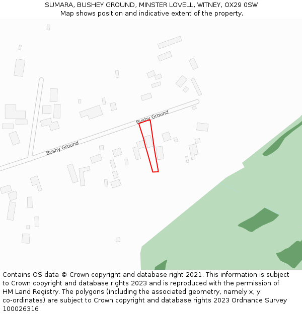 SUMARA, BUSHEY GROUND, MINSTER LOVELL, WITNEY, OX29 0SW: Location map and indicative extent of plot