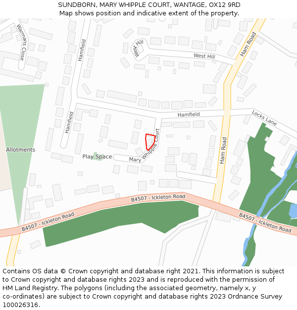 SUNDBORN, MARY WHIPPLE COURT, WANTAGE, OX12 9RD: Location map and indicative extent of plot