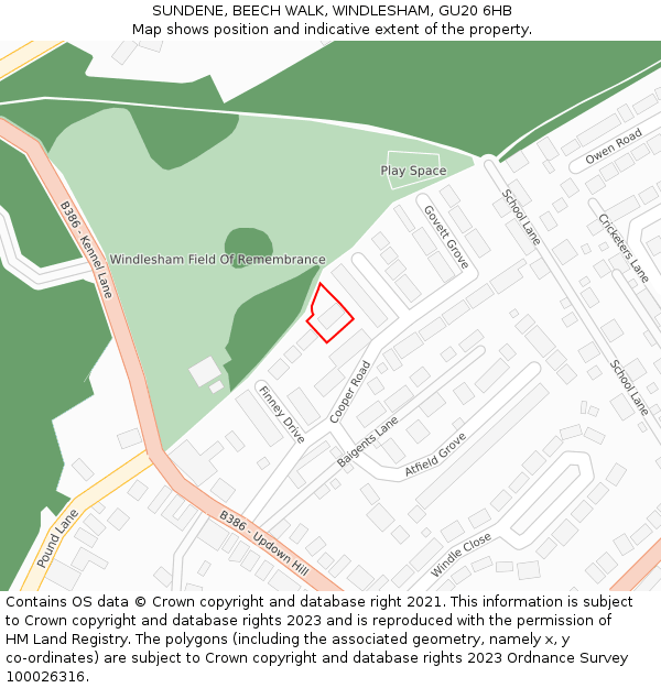 SUNDENE, BEECH WALK, WINDLESHAM, GU20 6HB: Location map and indicative extent of plot