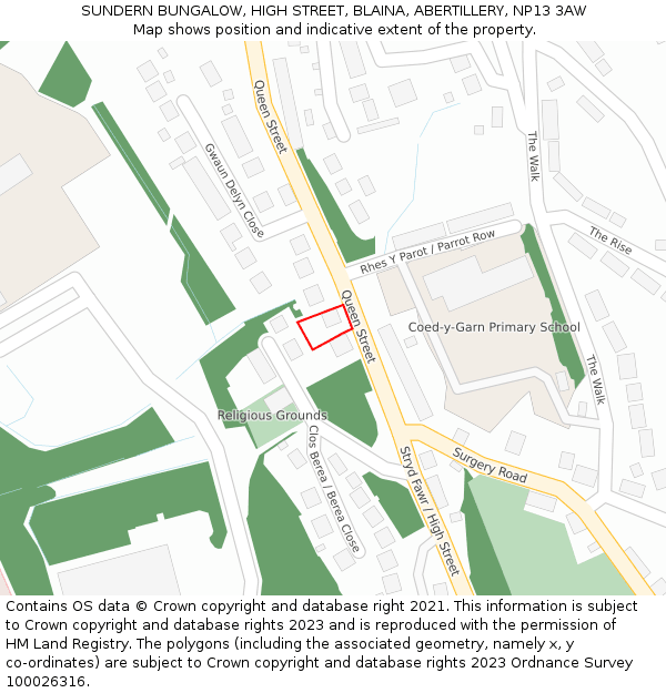 SUNDERN BUNGALOW, HIGH STREET, BLAINA, ABERTILLERY, NP13 3AW: Location map and indicative extent of plot
